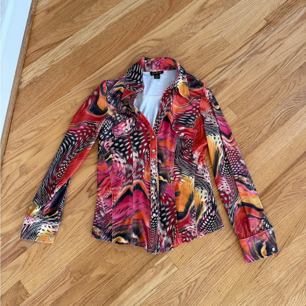 Cartise office blouse work button down top vintage